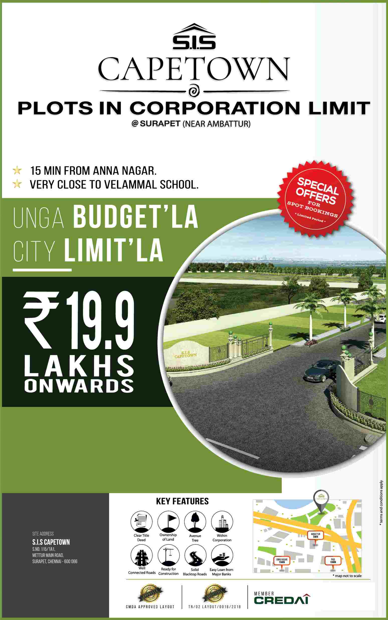 Book plots starting at Rs. 19.9 Lakhs onwards at S.I.S Capetown in Chennai
